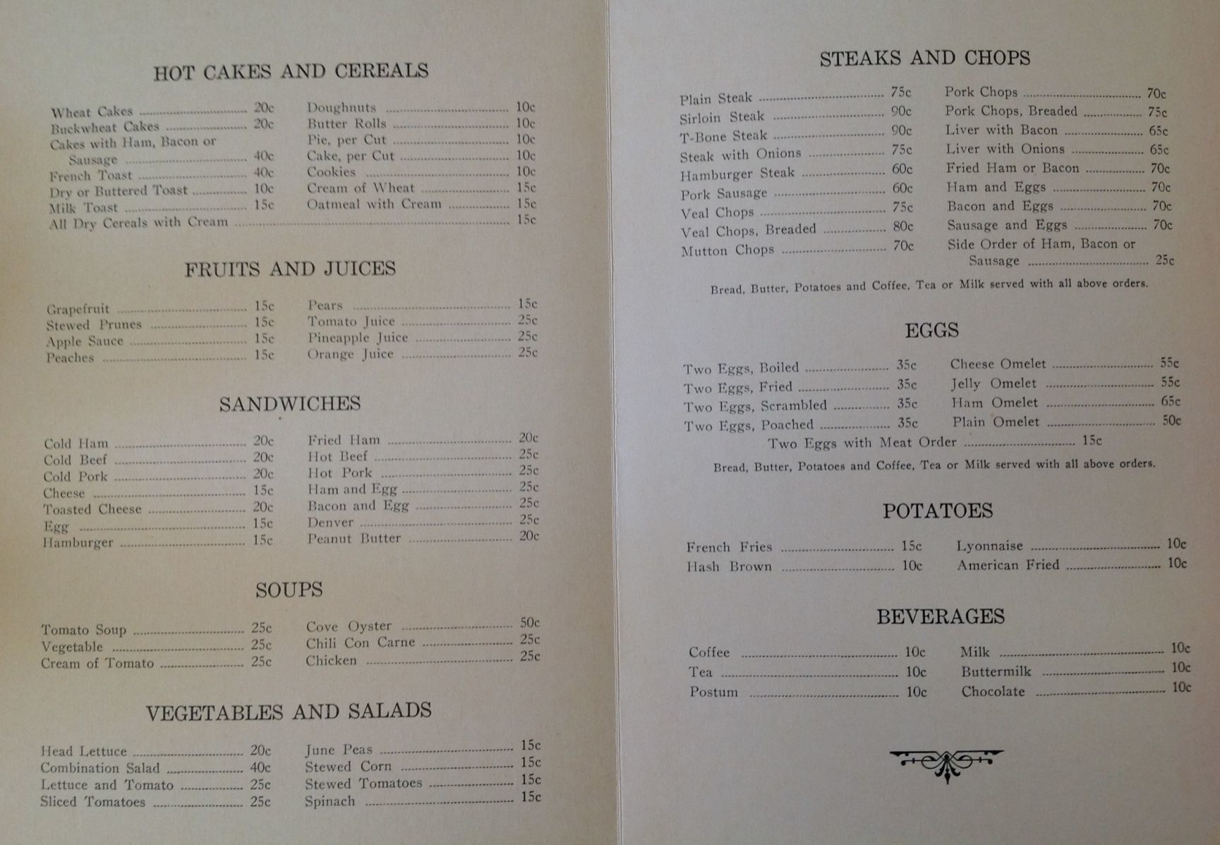 Park Cafe menu